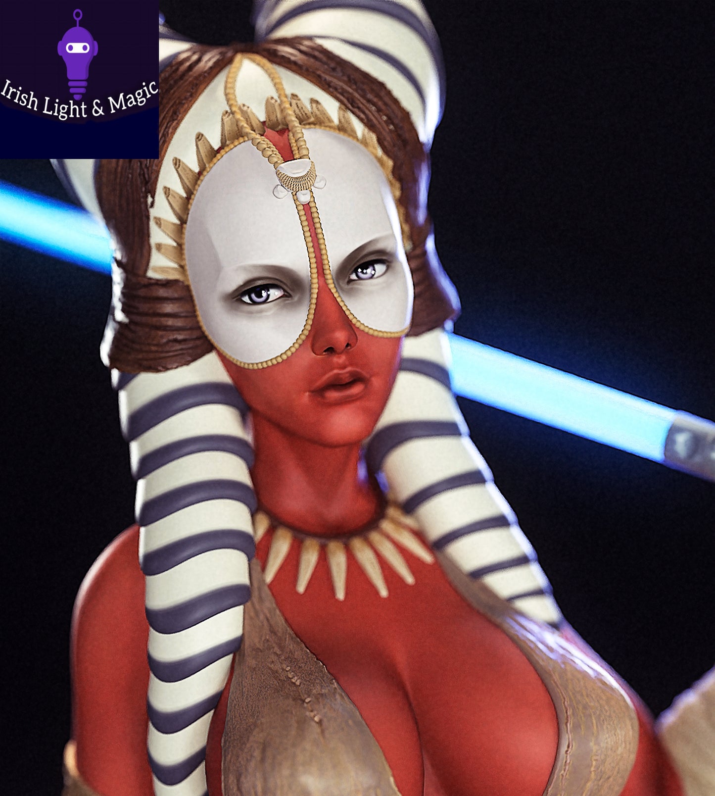 Shaak Ti statue 1/4th large premium with lighted saber