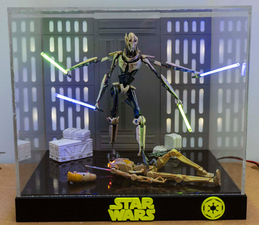 Star Wars Diorama General Grievous with lighted light sabers + Display Case